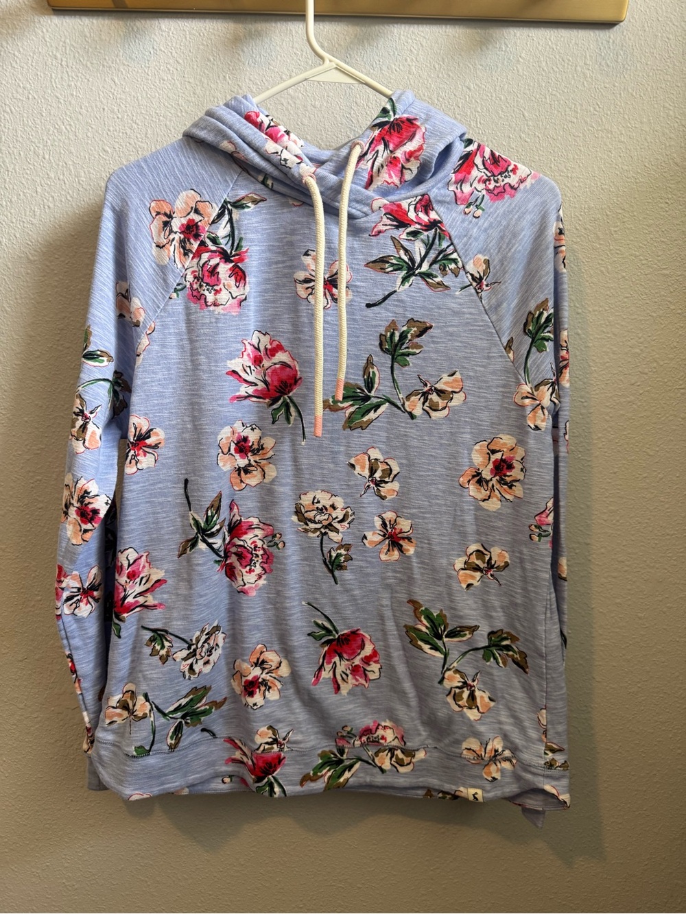 EUC Joules Light Blue Floral Drawstring Hoodie
